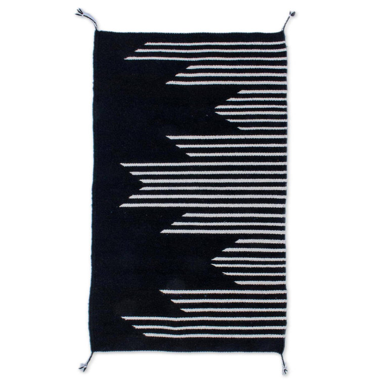 Novica Flatweave Wool Abstract Area Rug in Black/White Perigold